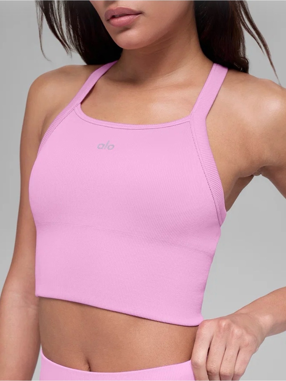 ALO Yoga Ribbed High-Neck Sports Bra Crop - Pink